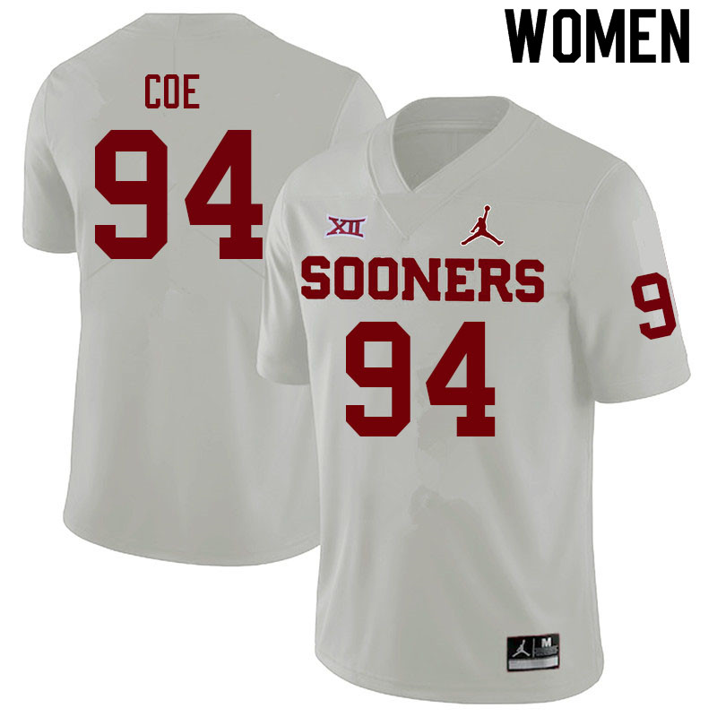 Women #94 Isaiah Coe Oklahoma Sooners College Football Jerseys Sale-White - Click Image to Close